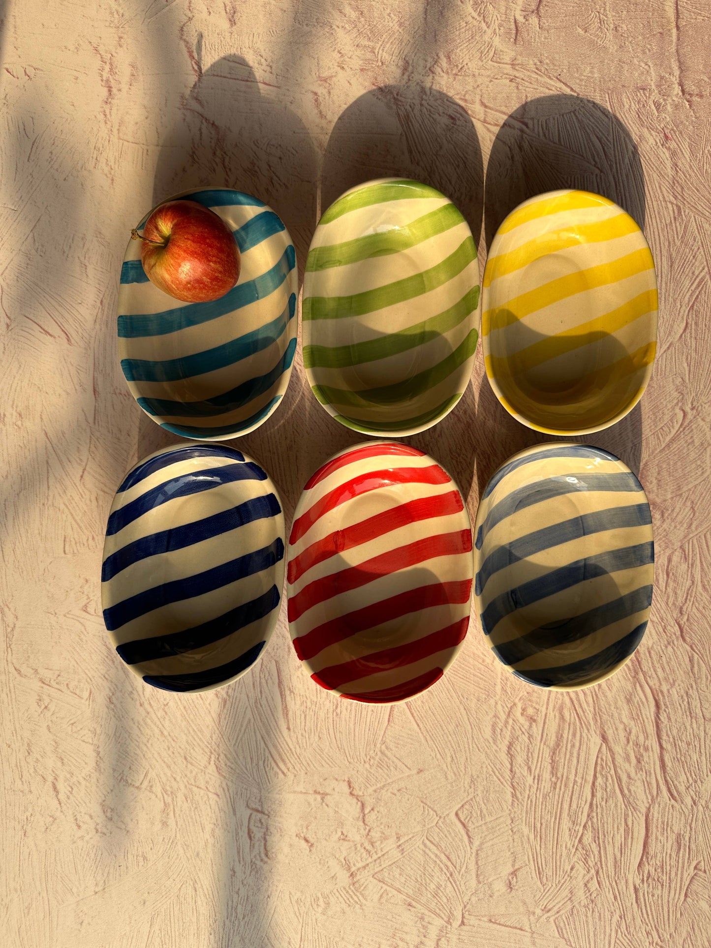 Ceramic stripe  Bowl, Red  7x5x2 Inches