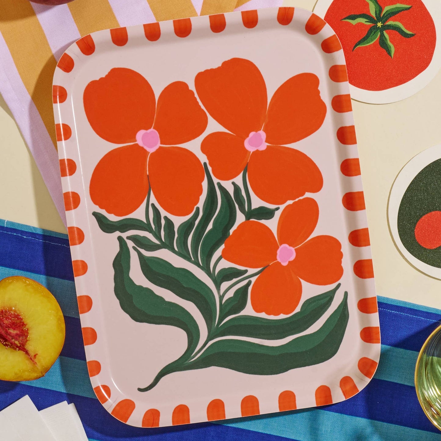 Wild Flower Orange Bent Birch Serving Tray