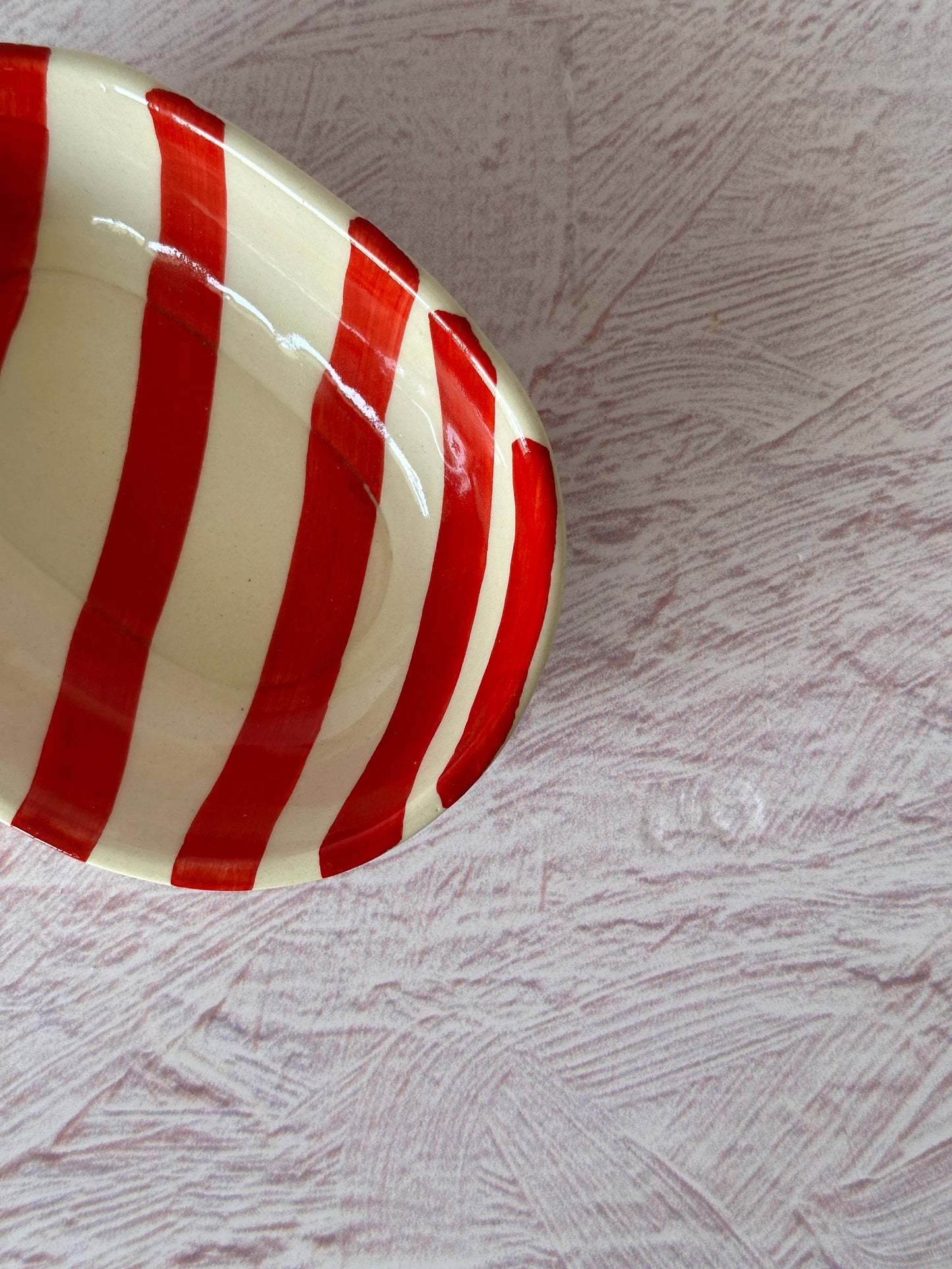 Ceramic stripe  Bowl, Red  7x5x2 Inches
