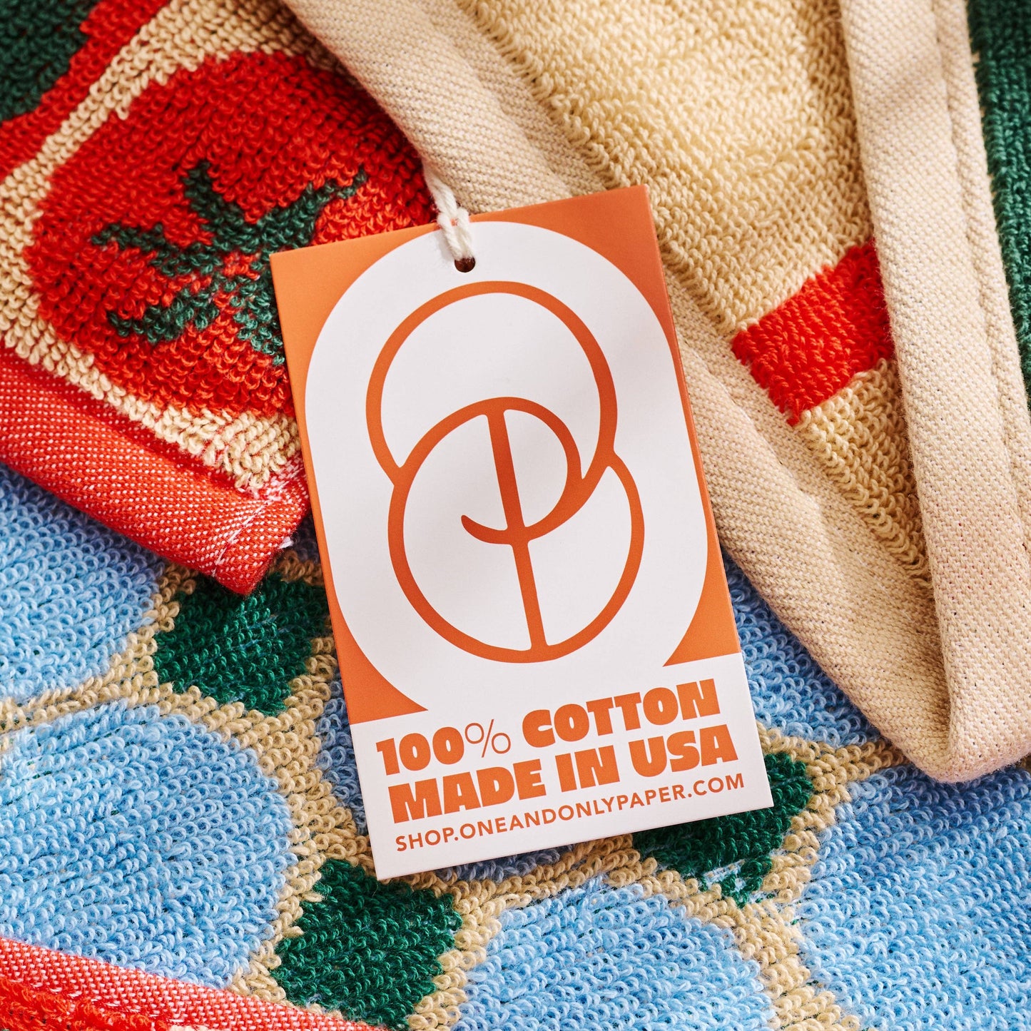 Heirloom Heat Checked Olive and Tomato Cotton Terry Cloth Towel