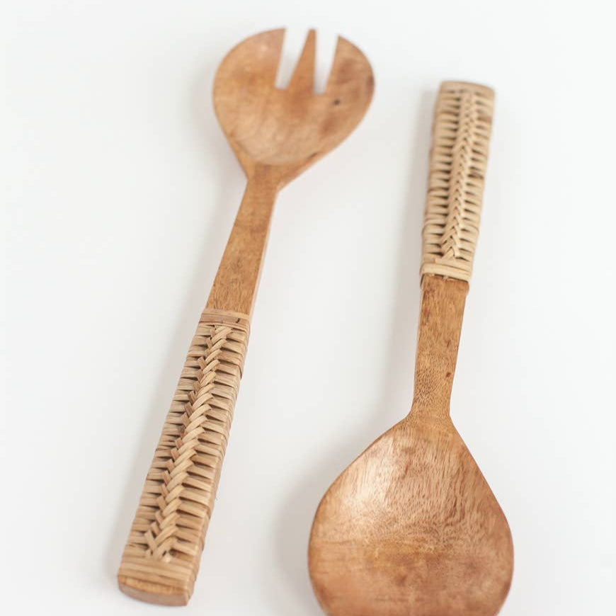 Braided Mango Wood Salad Servers