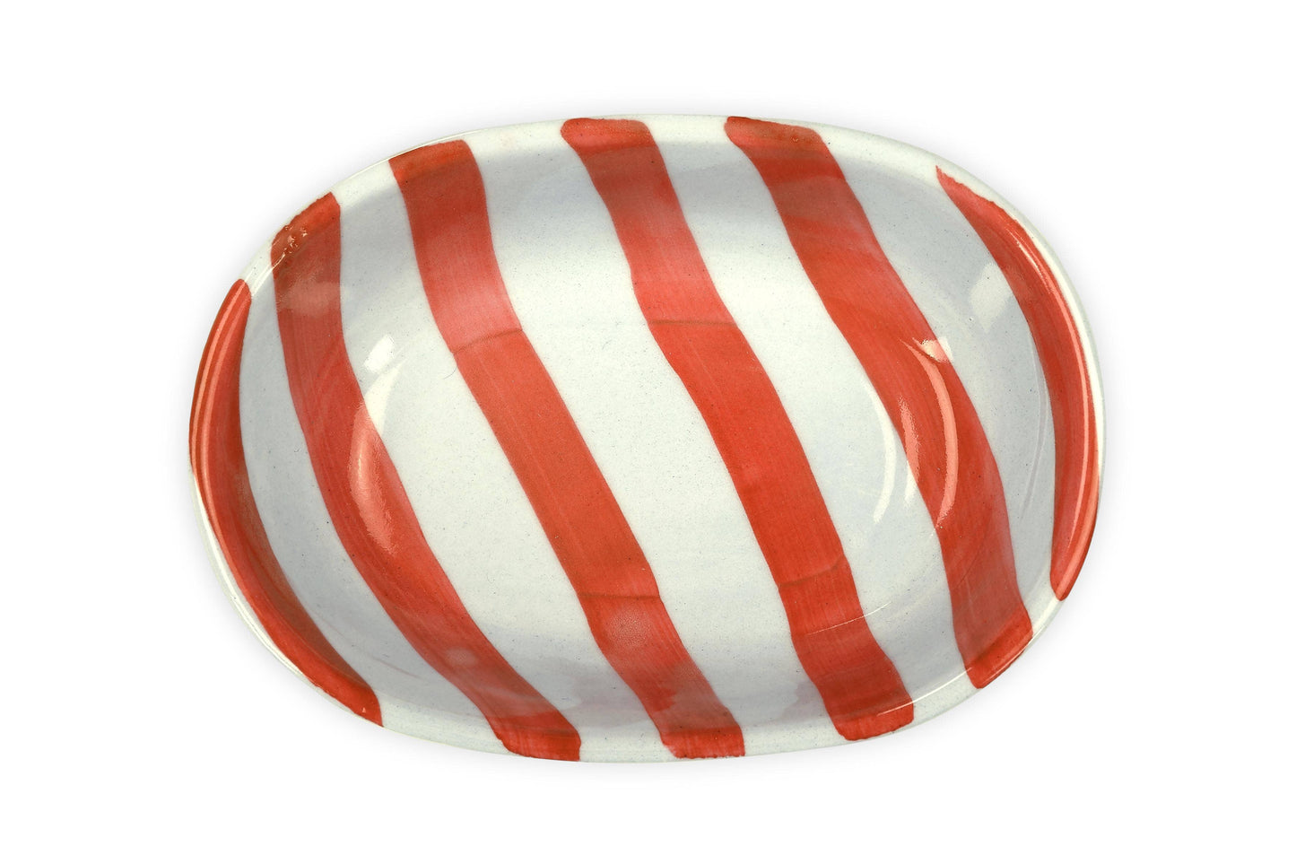 Ceramic stripe  Bowl, Red  7x5x2 Inches