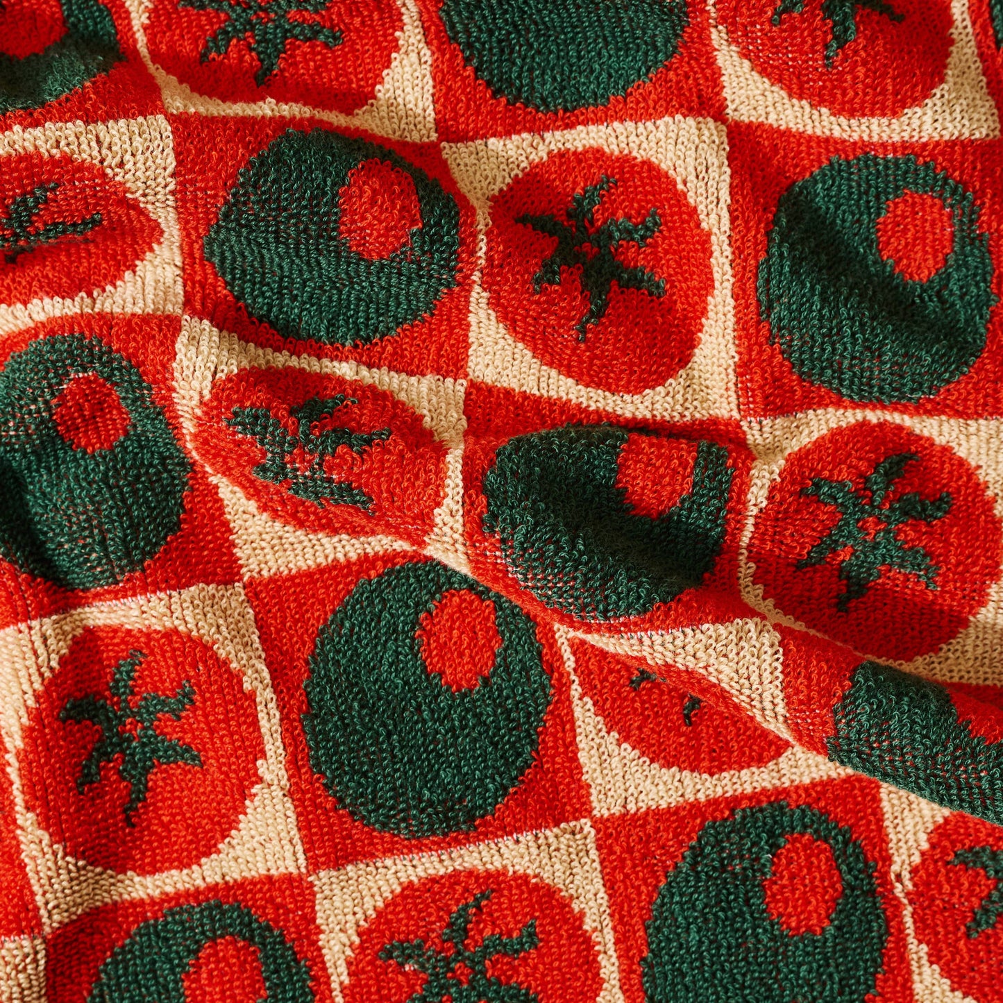 Heirloom Heat Checked Olive and Tomato Cotton Terry Cloth Towel