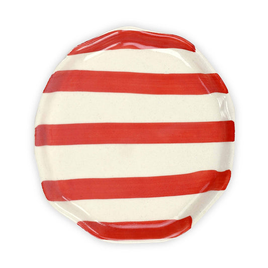 Ceramic Red stripe plate, 6.3 x 6.3 Inches