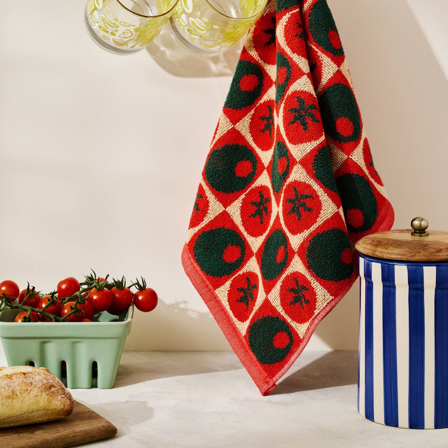 Heirloom Heat Checked Olive and Tomato Cotton Terry Cloth Towel