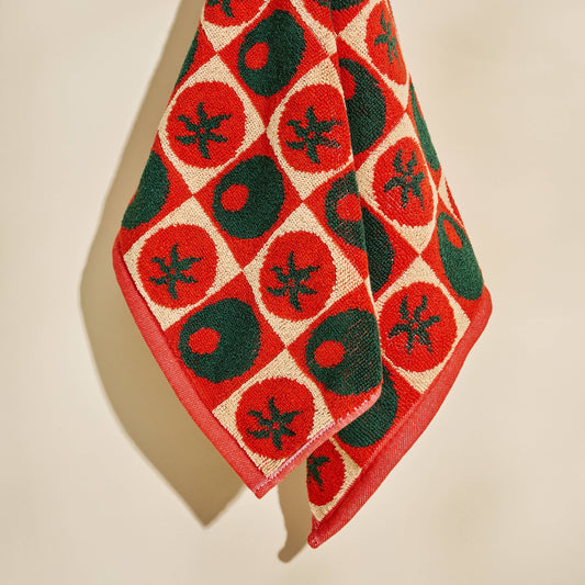 Heirloom Heat Checked Olive and Tomato Cotton Terry Cloth Towel