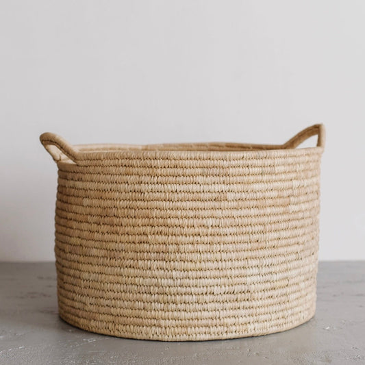 Round Laundry Basket, Palm Leaf - Low