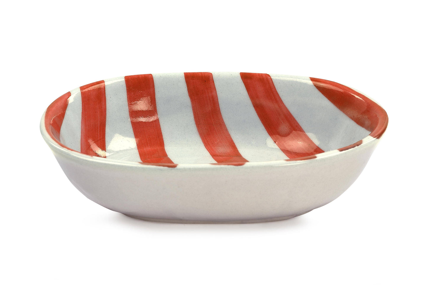 Ceramic stripe  Bowl, Red  7x5x2 Inches