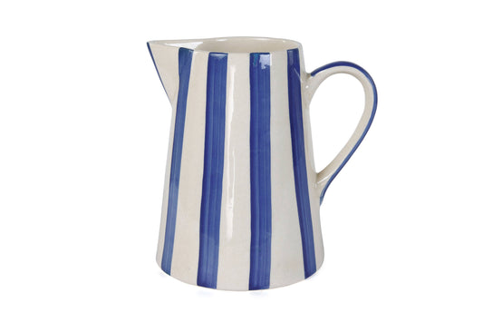 Ceramic Stripe Pitcher, Blue - 8.25x8.25x8 Inches