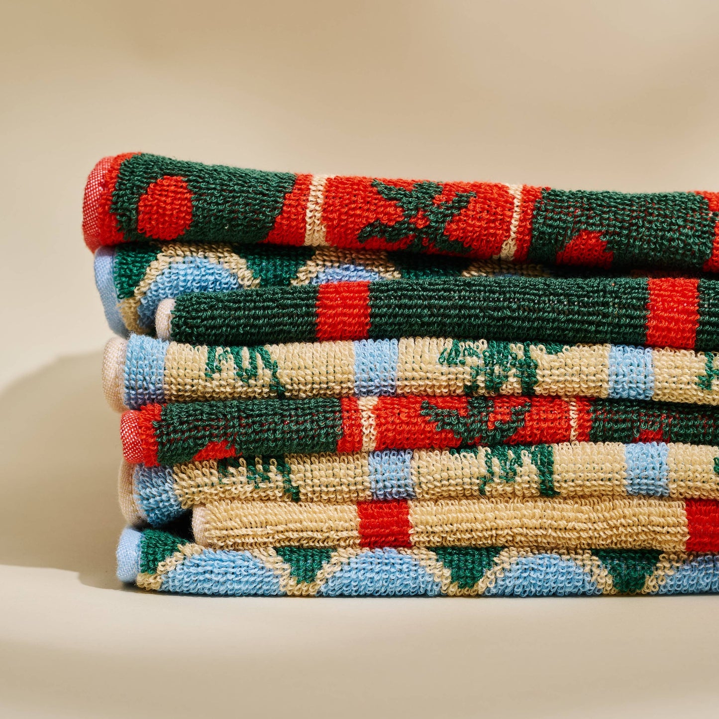 Heirloom Heat Checked Olive and Tomato Cotton Terry Cloth Towel