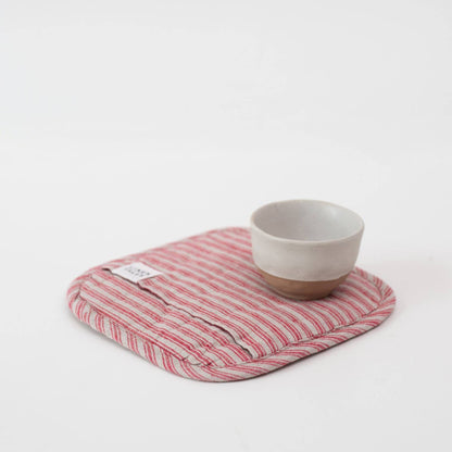 Red Natural Stripes Linen Potholder