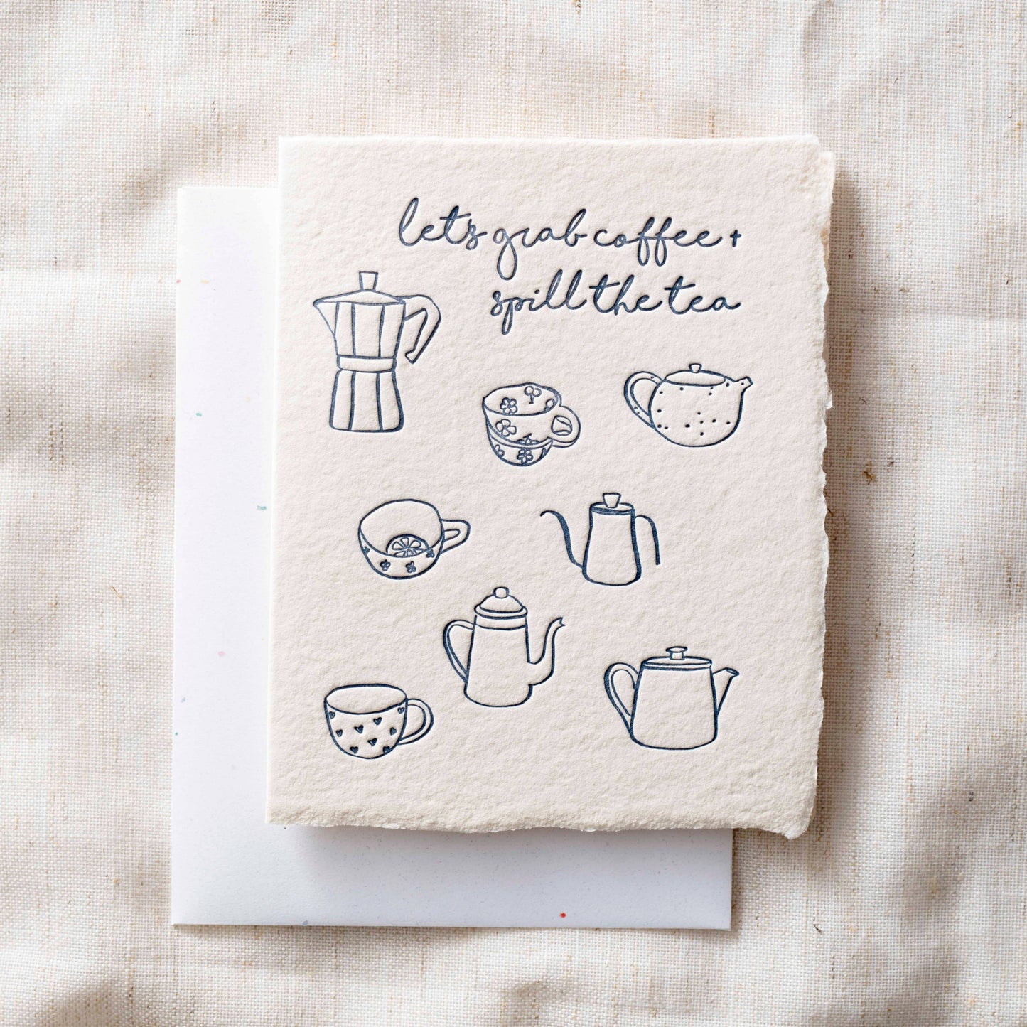 Grab Coffee + Spill Tea | Tea Set Coffee Mugs Greeting Card
