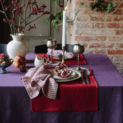 Red Natural Stripes Linen Napkins Set of 2