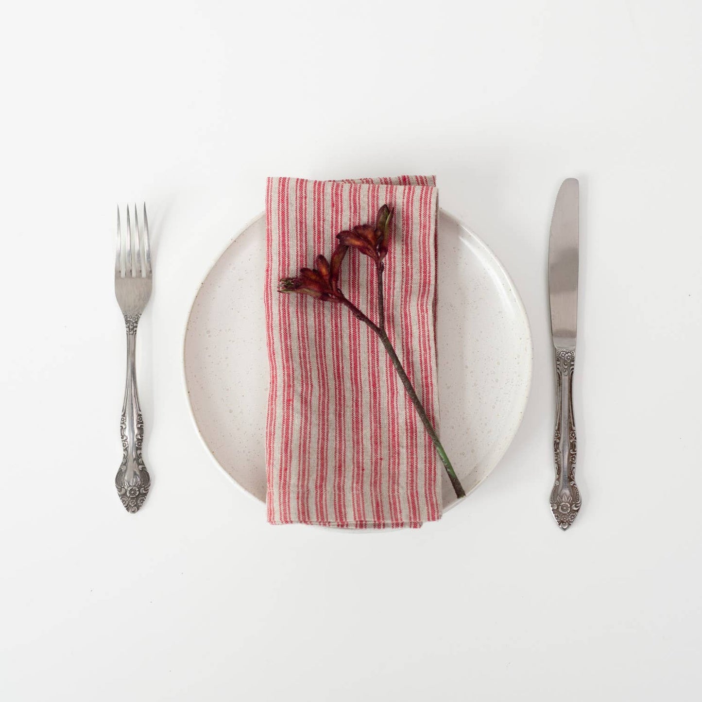 Red Natural Stripes Linen Napkins Set of 2