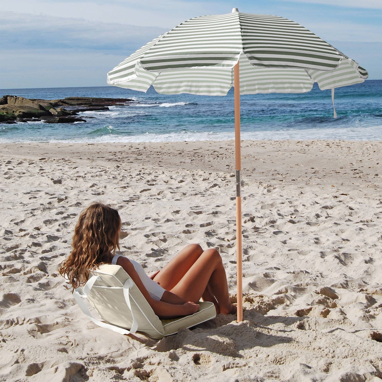 Luxe Beach Umbrella Seagrass Stripe