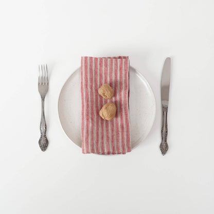 Red Natural Stripes Linen Napkins Set of 2