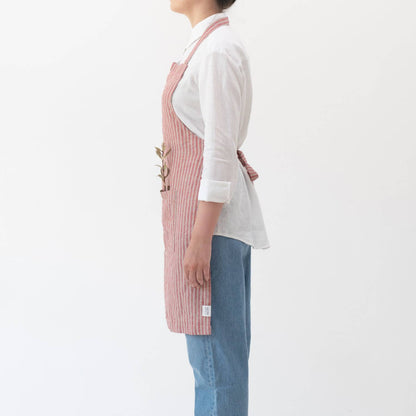 Red Natural Stripes Linen Daily Apron