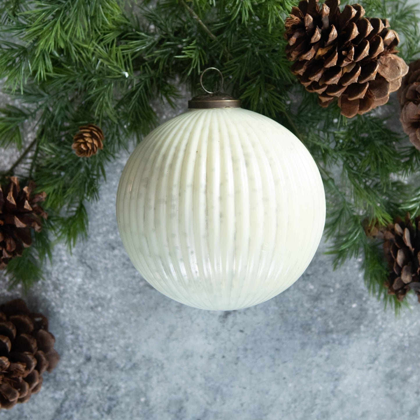 6" WHITE RIBBED KUGEL ORNAMENT