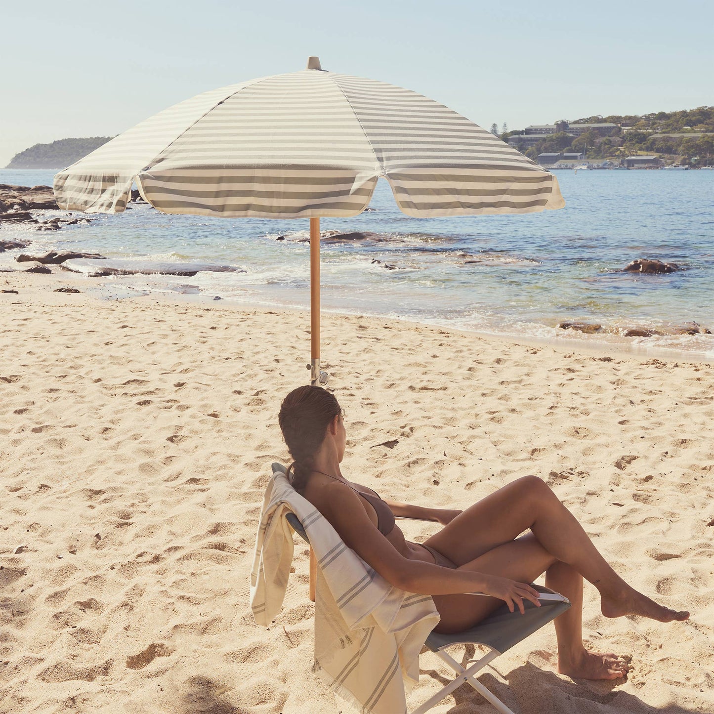 Luxe Beach Umbrella Seagrass Stripe