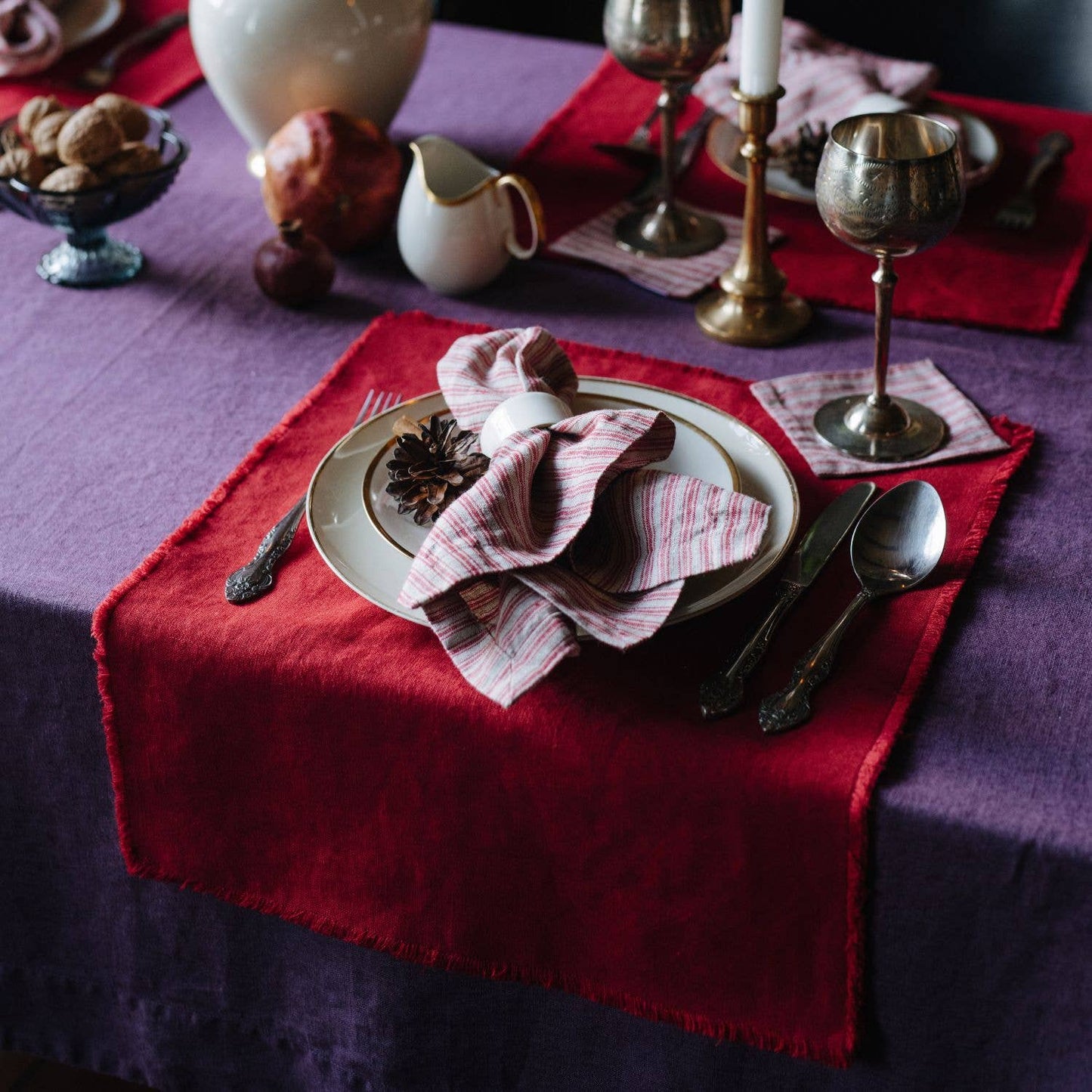 Red Natural Stripes Linen Napkins Set of 2