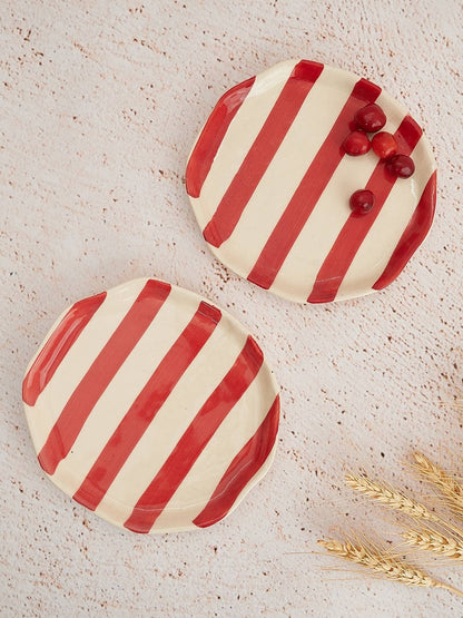 Ceramic Red stripe plate, 6.3 x 6.3 Inches