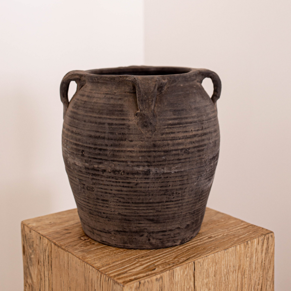 Atelier Vintage Black Grey Pot Vase with Handles