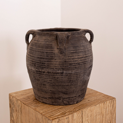 Atelier Vintage Black Grey Pot Vase with Handles