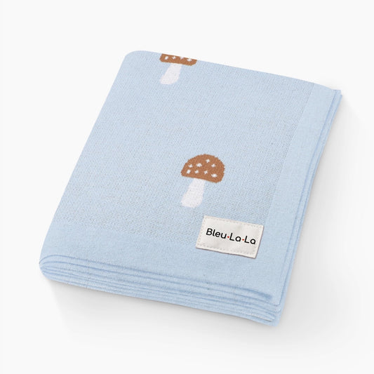 100% Luxury Cotton Swaddle Receiving Baby Blanket - Mushroom Blue