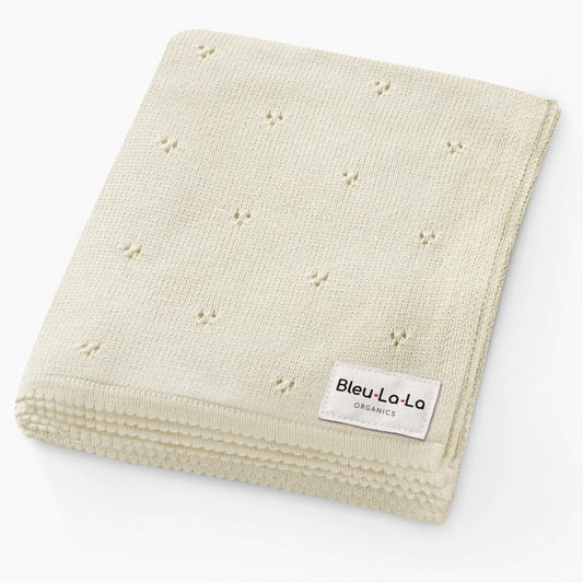 100% Organic Cotton Pointelle Swaddle Receiving Baby Blanket- Butter Cream