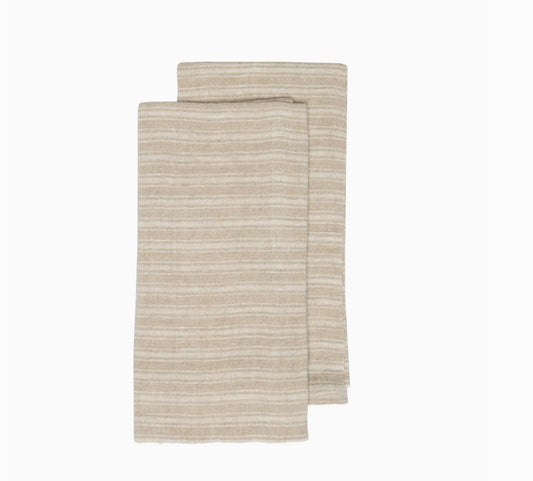 Boat Stripe Linen Natural & White Towels 20x30 - Set of 2