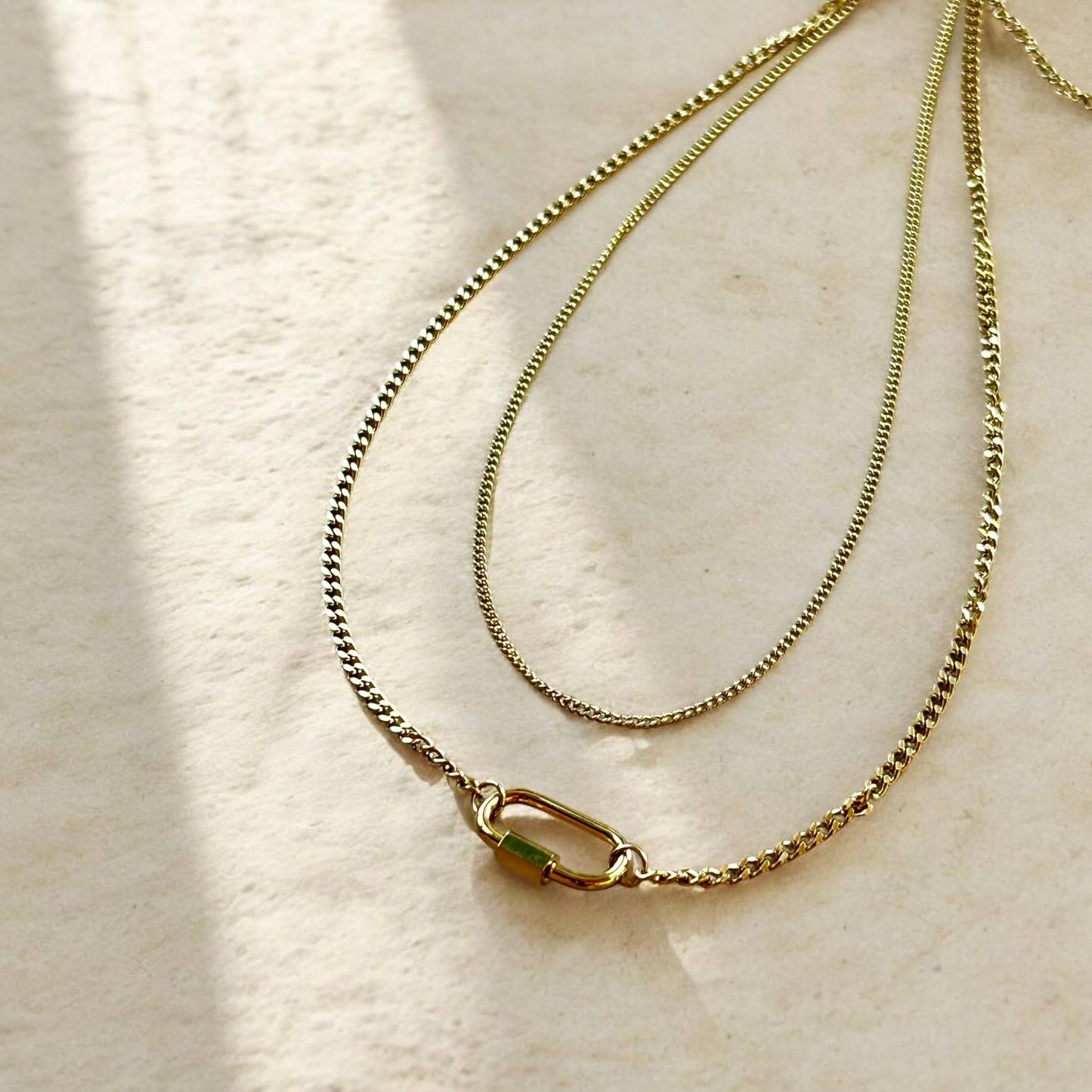 Romy Necklace | Gold Layered Chain Carabiner Necklace
