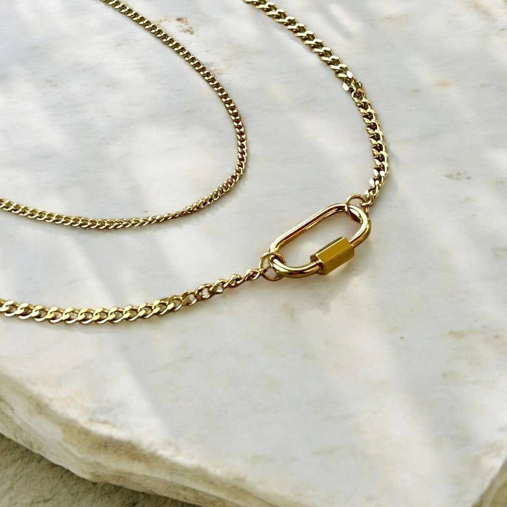 Romy Necklace | Gold Layered Chain Carabiner Necklace