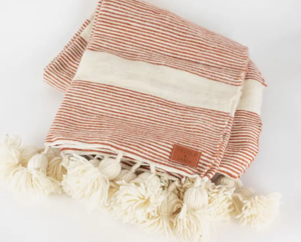 Lalla Pom Pom Throw Blanket - Rust