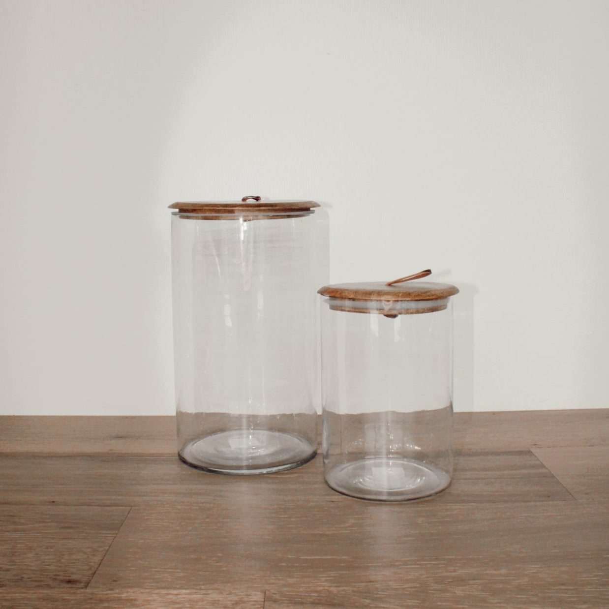 Mango Wood and Glass Covered Jar Large