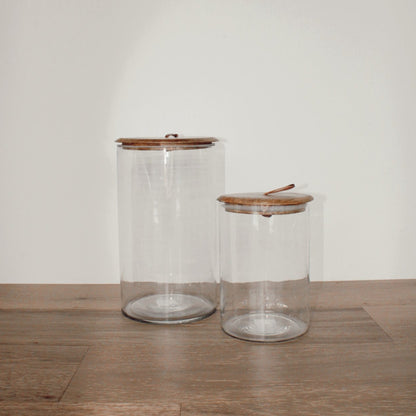 Mango Wood and Glass Covered Jar Large