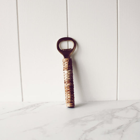 Brass Bottle Opener with Rattan Handle