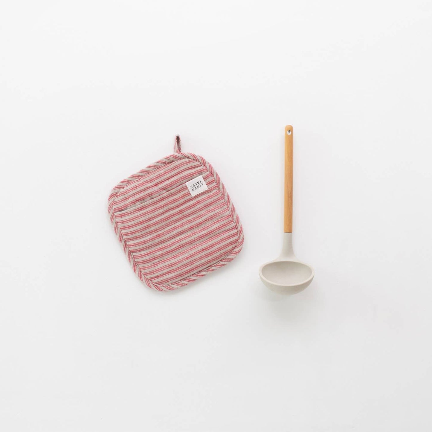 Red Natural Stripes Linen Potholder