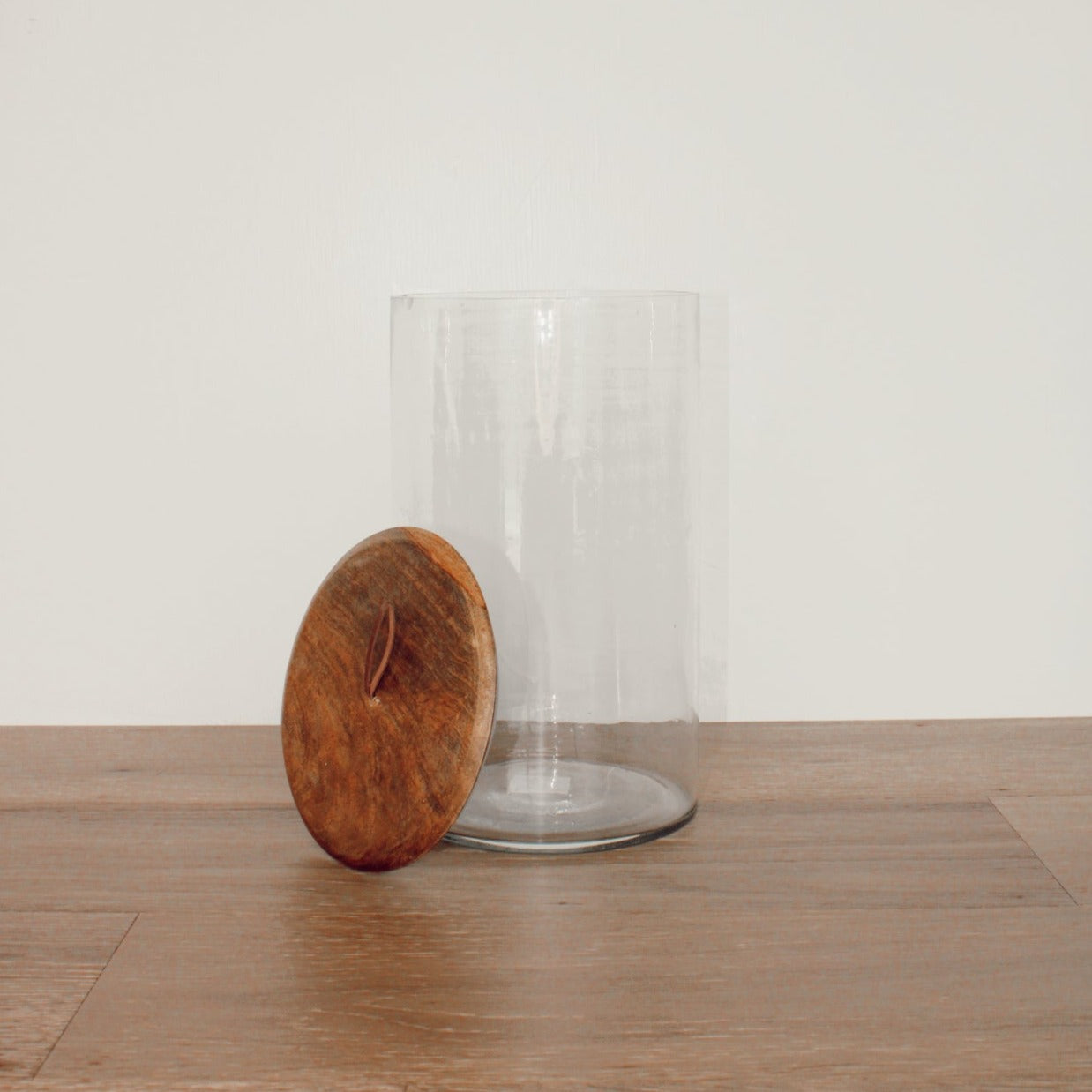 Mango Wood and Glass Covered Jar Large