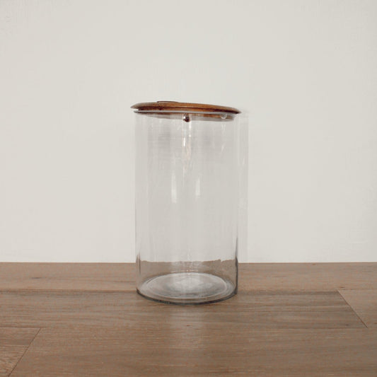 Mango Wood and Glass Covered Jar Large